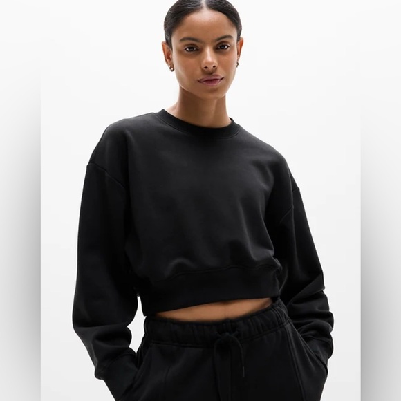 Athleta Tops - Athleta Black Terry Crop Crew Sweatshirt NWT Size XL